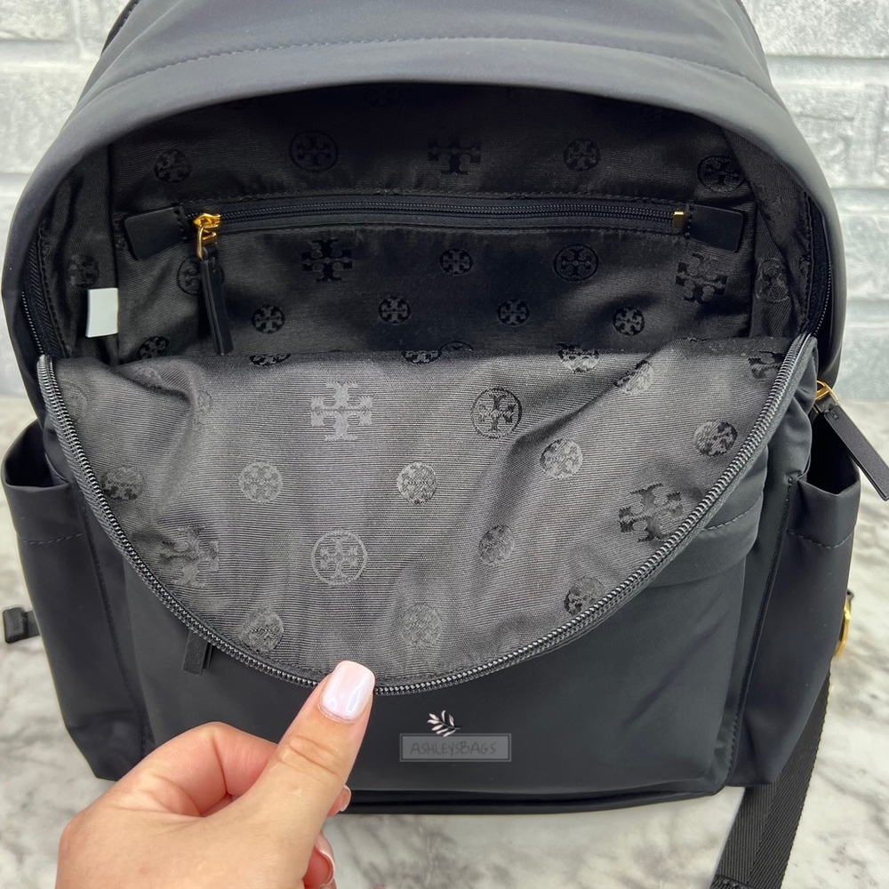 Tory Burch Ella Nylon Backpack In Black - Picture 8 of 13